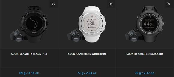 3 óra összehasonlítása Forrás: Suunto.com
