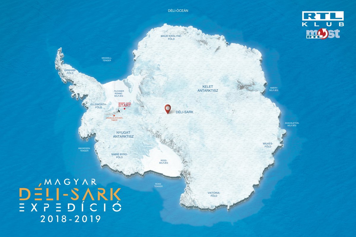 Az Antarktisz térképe, rajta a Union-gleccseri bázis és a Messner-Fuchs starthely Forrás: Magyar Déli-sark Expedíció