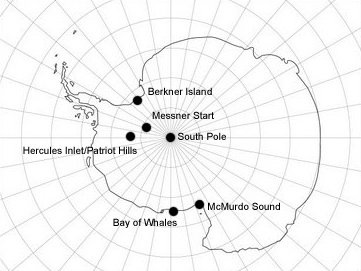 Déli-sarki és Antarktika-expedíciók megszokott starthelyei
