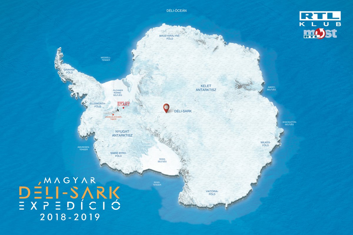 Az Antarktisz térképe, jelölve a starthely és a Déli-sark Forrás: Magyar Déli-sark Expedíció